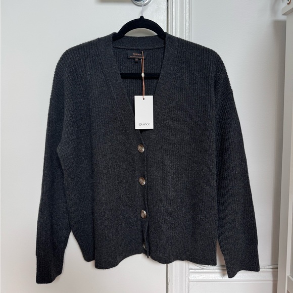 NWT Quince Mongolian Cashmere Fisherman Cropped Sweater - Heather Charcoal XS - Picture 8 of 10